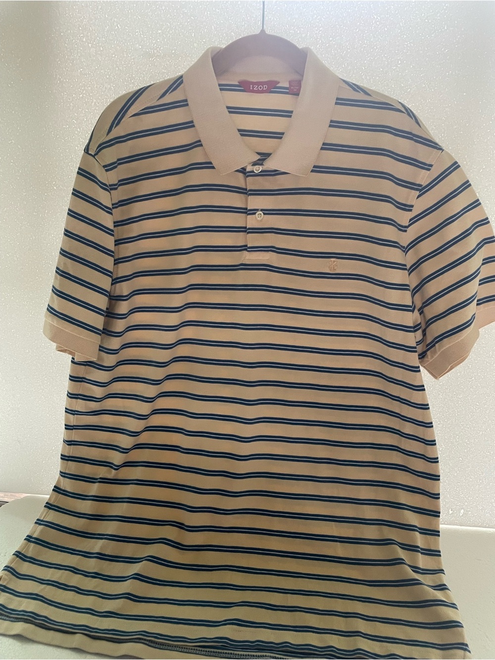 IZOD Men's Pale Yellow and Navy Striped Polo Shirt